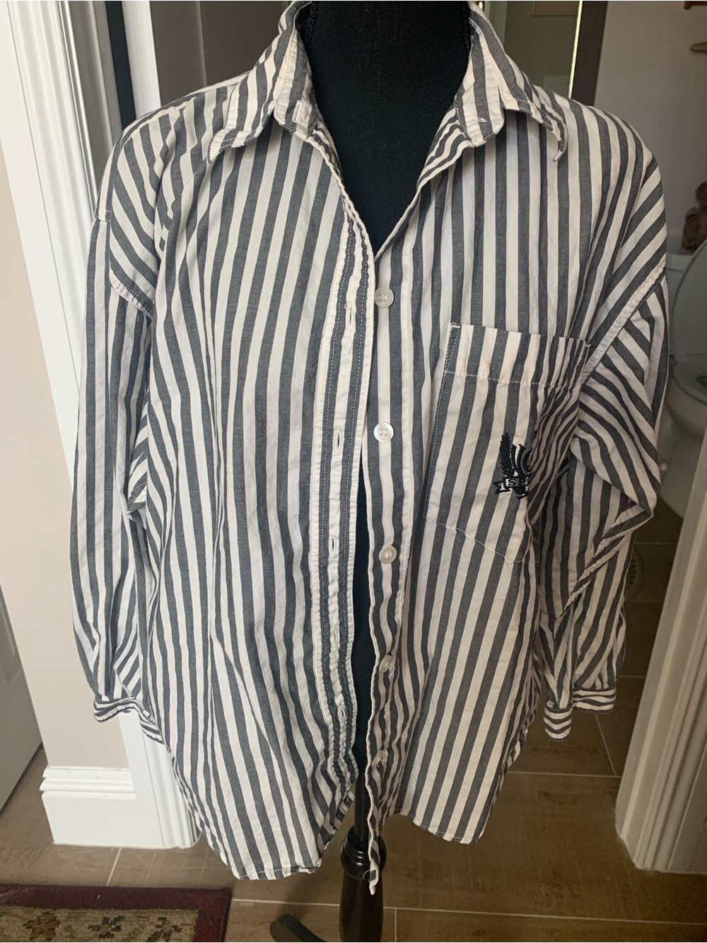 Liz Claiborne Black and White Striped Button-Up Blouse